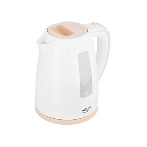 ADLER EUROPE AD 1264 Wasserkocher – 2200 W, 1,7 l, 360° Basisstation, Automatische Abschaltung, Edelstahl-Heizelement, Kalkfilter, Weiß von ADLER EUROPE