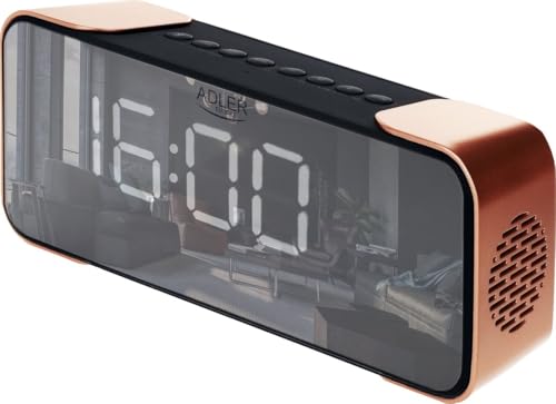 Adler Europe AD 1190 Kabelloser Radiowecker – FM-Radio, 3 Weckermodi, LED-Display mit 3 Intensitätsstufen, Bluetooth 5.0, AUX/SD-Eingang, 1800 mAh Akku, Kupfer Schwarz von ADLER EUROPE