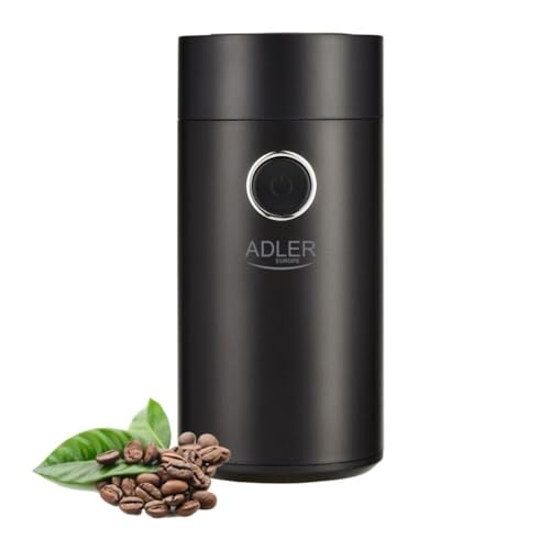 Adler AD 4446bs Elektrische Kaffeemühle aus Edelstahl, 150 W, Füllmenge bis zu 75g, Mühle für Kaffeebohnen, Kaffeemühle mit Sicherheitsblockade, schwarz-silbern von ADLER