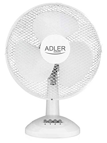 Adler AD 7303 Tischventilator Tragbarer, Klingen Durchmesser 30cm, 3 Geschwindigkeitsstufen, Oszillierend, Ventilator, Klein, Weiß, 70W von ADLER