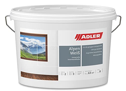 Aviva Alpen-Weiß, wasserbasierte universelle Dispersionsfarbe für Wand & Deckenanstriche, sehr gute Deckkraft, leicht zu streichen, 9l von ADLER