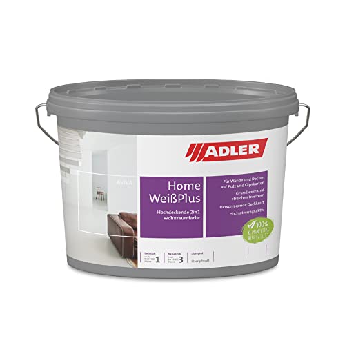 Aviva Home-Weiß Plus - 3 Liter - Wandfarbe mit Grundierung, Trockenbaufarbe, für Gipskarton und glatte Putze, lösemittelfrei von ADLER