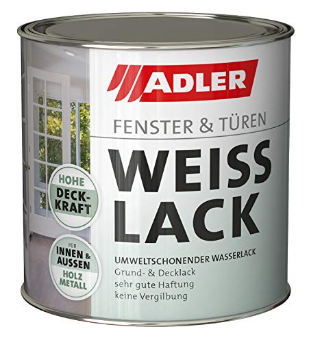 ADLER Fenster- und Türenlack - Weißlack glänzend 2,5 L - Acryl Weisslack für Innen und Außen - Wetterfeste Grundierung und Lackfarbe für Holz, Metall & Kunststoff von ADLER