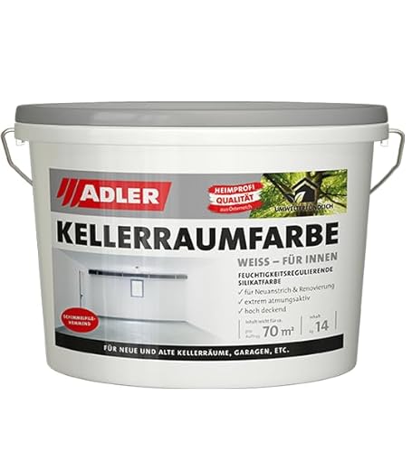 ADLER Kellerraumfarbe - weiße, geruchsneutrale Silikatfarbe - 14kg - ohne Lösemittel, Weichmacher und Konservierungsmittel von ADLER