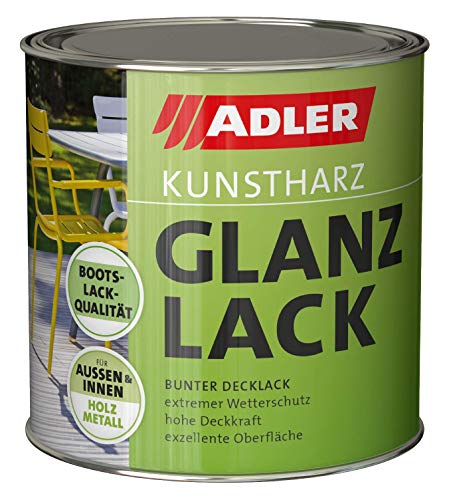 ADLER Kunstharz Glanzlack - Weiß 375 ml - Erstklassiger Lack glänzend, geruchsarm mit guter Wetter- und Vergilbungsbeständigkeit und hoher Deckkraft - Kunstharzlack in Bootslack Qualität von ADLER
