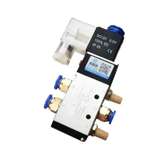 4V210-08 Pneumatisches Zylinderventil Elektrische Magnetventile 5-Wege-2-Positionssteuerung Luft Gas Magnetisch 12V 24V 220V Spule Volt Schlauch(With 4mm fittings,DC24V) von ADLTXZNNR