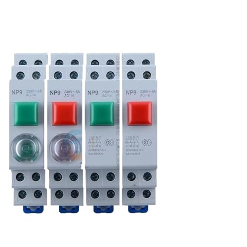 Drucktastenschalter NP9 AC DC 220 V 24 V, DIN-Schienen-Rückstellkarte mit beweglicher LED-Lichtanzeige (Rot mit Licht 220 V) von ADLTXZNNR