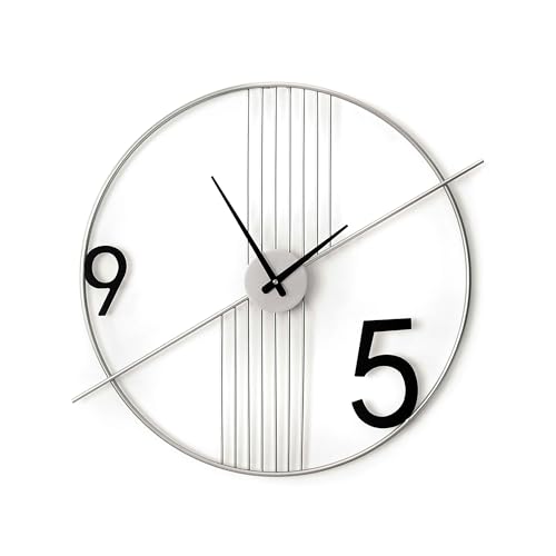 ADM - 'Balanced Time' - Dekorative Designer-Wanduhr aus Metall mit Batteriebetrieb - Silber - H60 cm von ADM