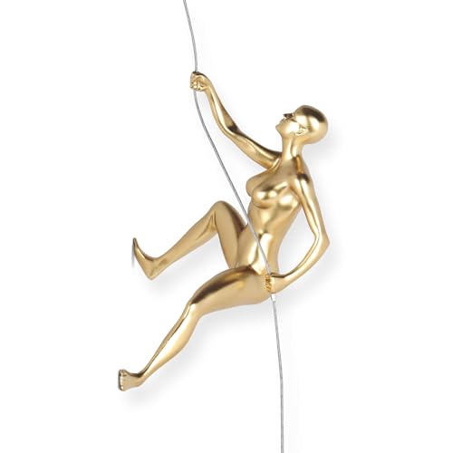 ADM - 'Bergsteigerin' - Moderne figurative Skulptur aus Metalleffekt Harz, zum Aufhängen an der Wand - Gold - H21 cm von ADM