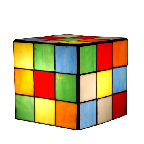 ADM - 'Nachttischlampe Kubus Rubik' - Nachttischlampe mit geschweißtem Glasschirm, Tiffany-Verarbeitung - Mehrfarbig - H15 cm von ADM