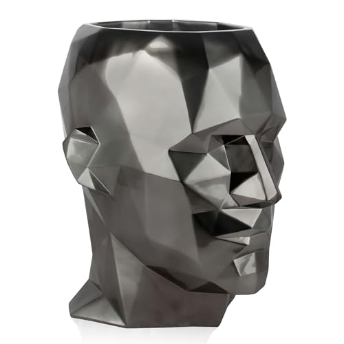ADM - 'Facettierter Männerkopf Großes-Vase' - Moderne figurative Vase aus Fiberglas und Metalleffekt Finish,für den Innenbereich - Anthrazit - H55 cm von ADM