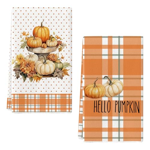 ADMAY Geschirrtücher Herbst, Herbst Geschirrtuch, Küchentücher Herbst, Geschirrtücher Herbst Set, Geschirrtuch Herbst Motiv, Küchentücher Herbstdeko (Orange+Grau) von ADMAY