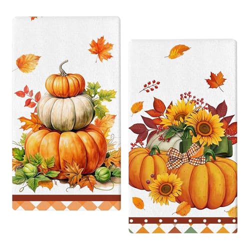 ADMAY Geschirrtücher Herbst, Herbst Geschirrtuch, Küchentücher Herbst, Geschirrtücher Herbst Set, Geschirrtuch Herbst Motiv, Küchentücher Herbstdeko (Orange+Weiß) von ADMAY