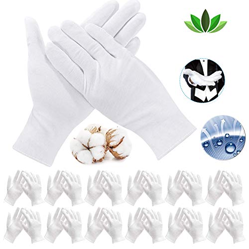 ADNEWX 12 Paar (24 Stück) Baumwollhandschuhe, XXL Weiße Handschuhe 100% Baumwolle Weiche Bequeme Atmungsaktive Zwirnhandschuhe für Hautpflege, Tägliche Arbeit von ADNEWX