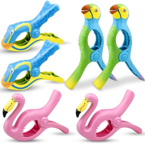 ADNEWX 6 STK Strandtuch-Clip, Bunt Strandtuchklammern Flamingo Papagei Fisch Handtuchklammern für Strandliegen Badetuch Pool Geländer Wäscheleine von ADNEWX