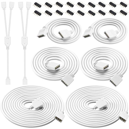 ADNEWX 8 Stk RGB LED Verlängerungskabel 1m 2m 5m 4 Polig mit LED Strip Y Splitter und 10mm Verbinder Stecker für LED Streifen Licht Verbindung Verlängerung von ADNEWX