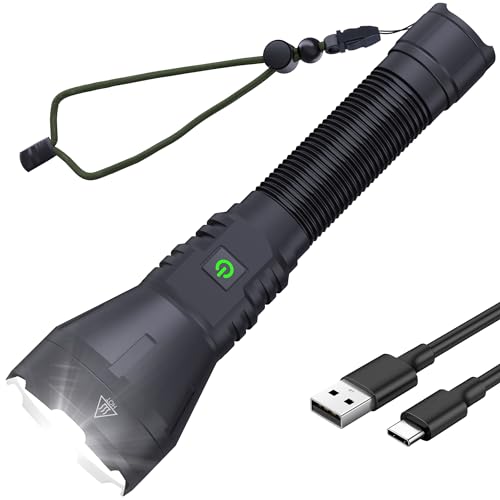 ADNOX LED taschenlampe wiederaufladbar, extrem helle taschenlampe, USB C wiederaufladbare taktische taschenlampen, 5 Lichtmodi, lange Betriebszeit, wasserdichte Handlampe für Camping, Notfälle von ADNOX