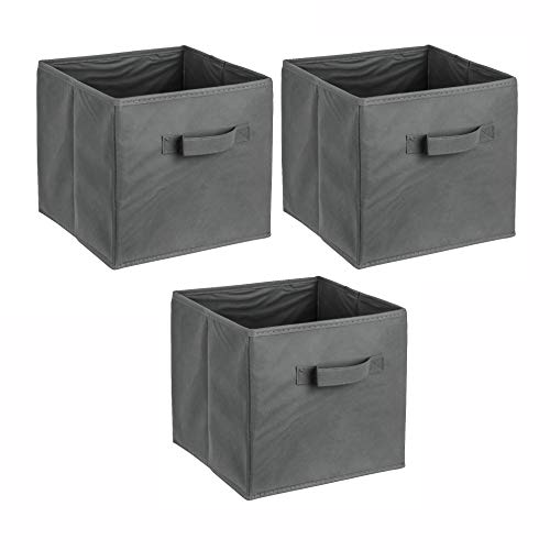 ADOB 3er Set Faltbox, Aufbewahrungsbox, Aufbewahrungskiste in Würfelform mit Griff, Farbe Dunkelgrau, 90051 von ADOB