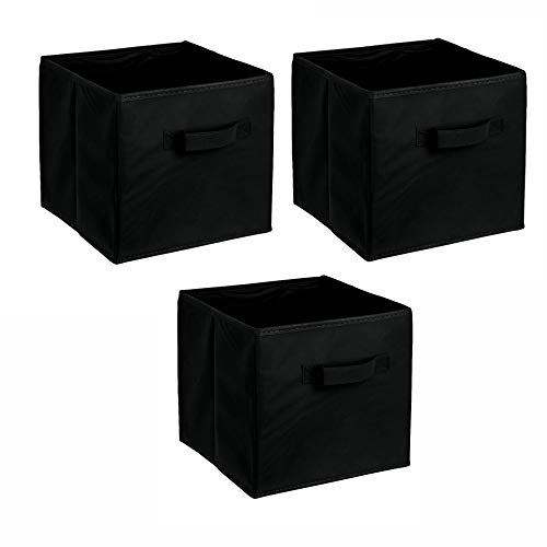 ADOB 3er Set Faltbox, Aufbewahrungsbox, Aufbewahrungskiste in Würfelform mit Griff, Farbe Schwarz, 90001 von ADOB