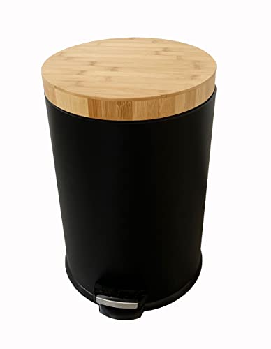 ADOB Abfalleimer Mülleimer Treteimer 20 Liter schwarz matt, Bambusdeckel, herausnehmbarer Inneneimer, 90420 von ADOB