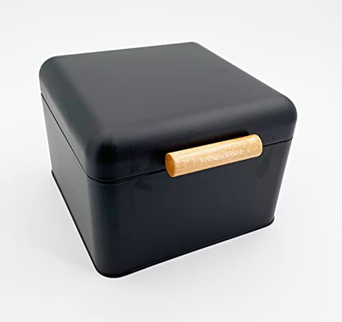 ADOB Brotkasten Brotbox Bambus schwarz matt aus Metall mit Deckel, 20x20x14, 91520 von ADOB