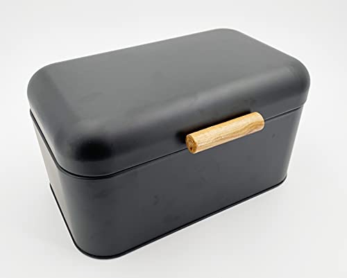 ADOB Brotkasten Brotbox Bambus schwarz matt aus Metall mit Deckel, 30x18x16, 91521 von ADOB