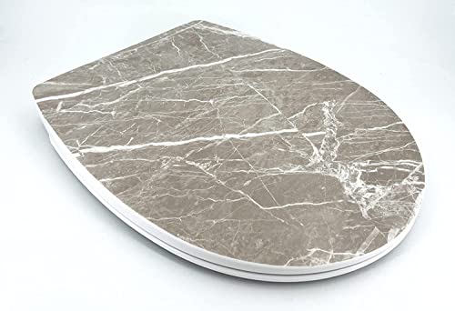 ADOB Design WC Sitz Marmor Grau Klobrille Klodeckel Toilettendeckel, Absenkautomatik Softclose, zur Reinigung abnehmbar, 63533 von ADOB