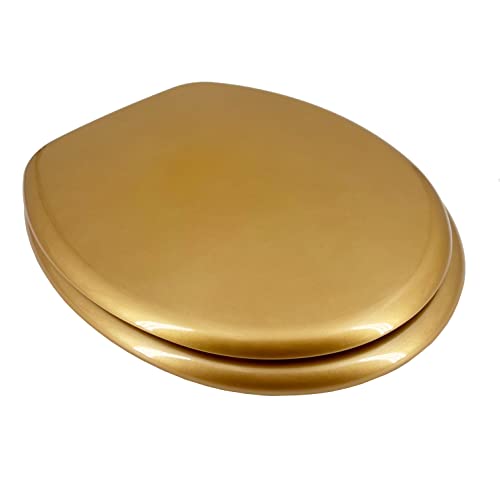 ADOB WC Sitz Klobrille Holzkern Farbe Gold, extrem stabil, messing verchromte Scharniere, WC-Brille WC-Deckel, 85069 von ADOB