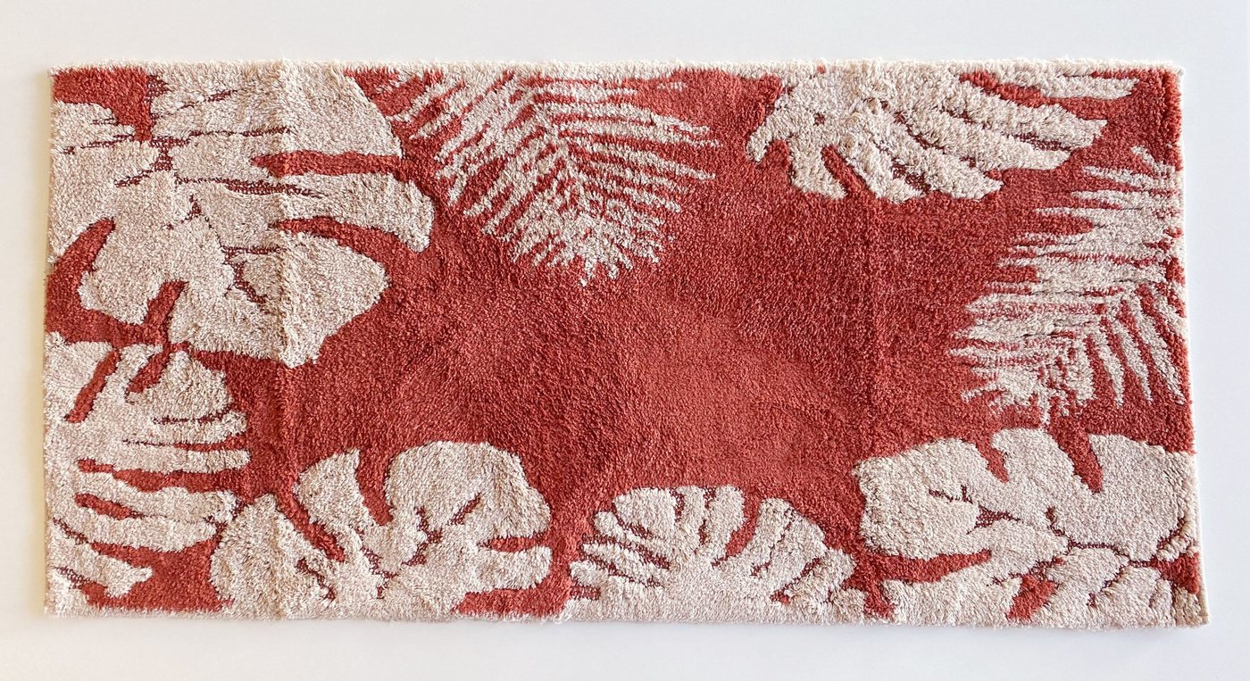 Badematte Premium Design Badezimmerteppich, kuschelweich, 140x70 cm, Farbe rot beige ADOB, warm, fußbodenheizungsgeeignet, schnell trocknend, strapazierfähig, Baumwolle, rutschfest von ADOB