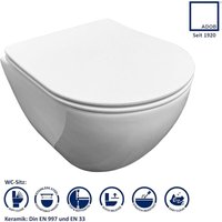 Verkürzte kurze spülrandlose wandhängende wc Keramik Toilette, platzsparend, mit passendem wc Sitz mit Absenkautomatik, 28022 - Adob von ADOB