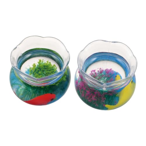 ADOCARN 2stücke Miniatur-aquariummodell Aus Kunststoff Goldfischglas Für Puppenhäuser Kleines Fischglas-Ornament Dekor Für Schreibtisch Und Garten von ADOCARN