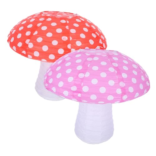 ADOCARN 2 Stück Pilzförmige Papierlaternen für Geburtstagsfeiern und Märchen Themen Wiederverwendbare für Garten und Kinderzimmer Dekoration Rot und Lila von ADOCARN