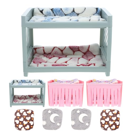 ADOCARN 2er-Set Versteckbett für Kleintiere mit Kissen und Decken, Doppellagiges Hamsterhaus, Chinchilla-Schlafbett für Meerschweinchen und kleine Haustiere von ADOCARN
