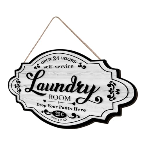 ADOCARN Rustikales Wäschezeichen Aus Holz Kreative Wanddeko Für Waschküche Vintage Stil Hängendes Schild Für Gemütliche Wohnräume Als Einzigartiges Deko-Element von ADOCARN