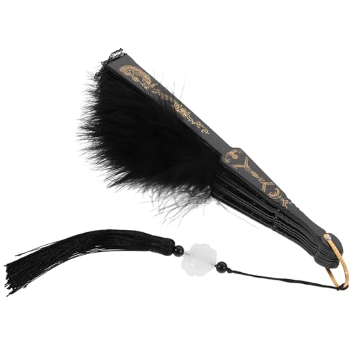 ADOCARN Vintage Federfächer Handfächer mit Spitze Stabiler Plume Fan für Hochzeit Tanz Fotografie und Sommergebrauch von ADOCARN