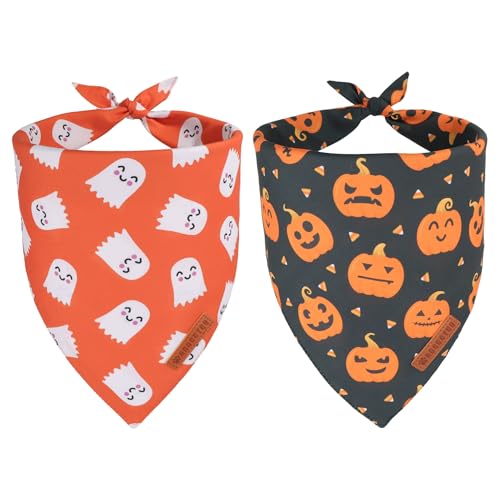ADOGGYGO Halloween-Hundehalstücher, wendbar, Kürbis-Geist-Schal, hochwertiger Stoff, verstellbare Passform, Orange / Schwarz, Halloween-Halstücher für kleine Hunde, Größe S, 2 Stück ADOGGYGO Halloween-Hundehalstücher, wendbar, Kürbis-Geist-Schal, hochwertiger Stoff, verstellbare Passform, Orange / Schwarz, Halloween-Halstücher für kleine Hunde, Größe S, 2 Stück von ADOGGYGO