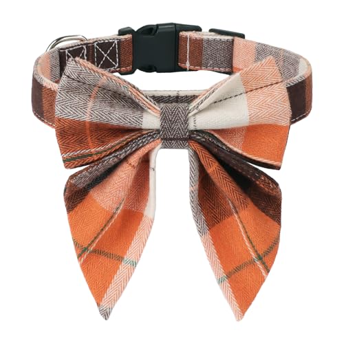 ADOGGYGO Hundehalsband mit Schleife, verstellbar, kariert, für Thanksgiving, Halloween, Herbsthalsbänder für kleine, mittelgroße und große Hunde, Haustiere (Größe S) von ADOGGYGO