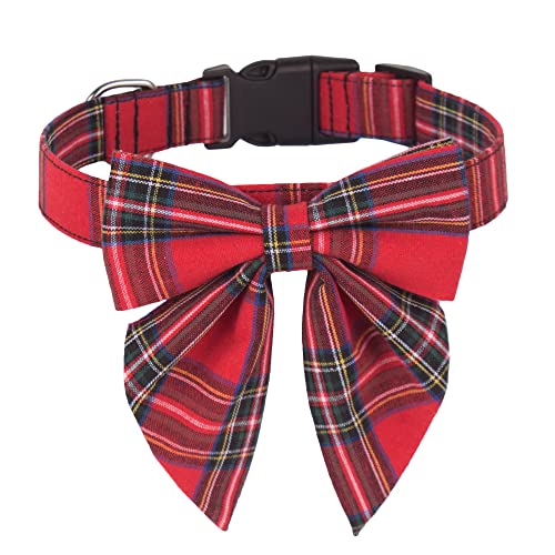 ADOGGYGO Weihnachten Hundehalsband mit Schleife, Verstellbare Baumwolle Rot Plaid Bowtie Hund Weihnachten Halsbänder für Kleine Mittlere Große Hunde Haustiere (Klein, Rot-2) von ADOGGYGO