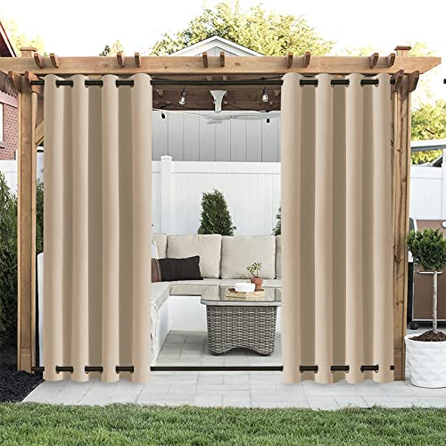 ADOORO Outdoor Vorhänge,Wetterfest Verdunkelungsvorhang mit Ösen Oben und Unten,Outdoorvorhänge mit UV Schutz Wasserabweisend für Balkon Garten Patio,Beige,305x305 cm(WxL) von ADOORO