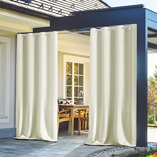 ADOORO Outdoor Vorhang Mit Ösen,Blickdicht Wasserdicht Outdoorvorhänge Mit UV Schutz Wasserabweisend Blickdicht Für Pavilion Balkon Garten Patio,Beige,200x200 cm(BxH) von ADOORO