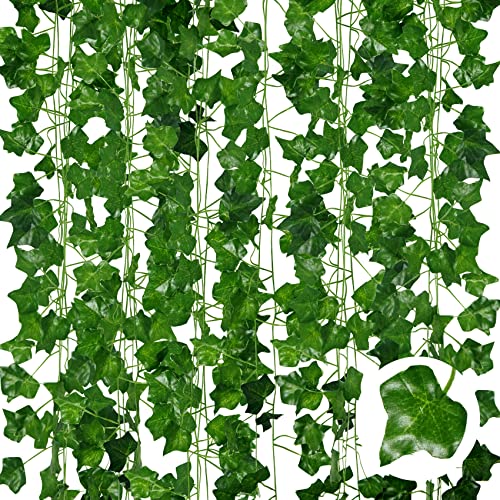 ADORAMOUR Künstliche Efeu Girlanden - 6er Pack, 210cm Länge - Gefälschte Reben für Zimmer und Garten Wand Dekoration für Innen Außen, Grüne Blätter Plastik, Hängende Pflanzen für Grünpflanzen Deko von ADORAMOUR