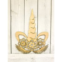 Einhorn Horn Wimpern Blumen - Holz Gelasert Schild Dekor Baby Shower Mädchen Kinderzimmer Geschenk Wand Unvollendet Kranz Zauberhaft von ADORNaMENTSshop