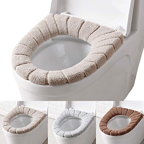 ADOROU 3 Stück Toilettensitzbezug Weicher Wärmer Toilettensitzbezüge WC-Sitzbezug Sitzkissen Verdickt WC-Sitzwärmer Toilet Seat Cover Waschbare WC Deckel Bezug (Beige+Braun+Grau) von ADOROU