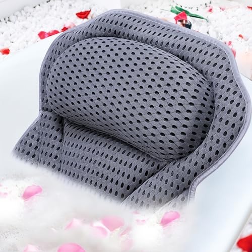 ADOV Badewannenkissen, Ergonomisches Luxuriöses 4D Air Mesh Kopfstütze Badewannenkissen für Kopf und Nacken Rückenstütze mit 6 Anti-Rutsch-Saugnäpfen, Wasserdichtes Badewannenkissen für Zuhause Spa, von ADOV