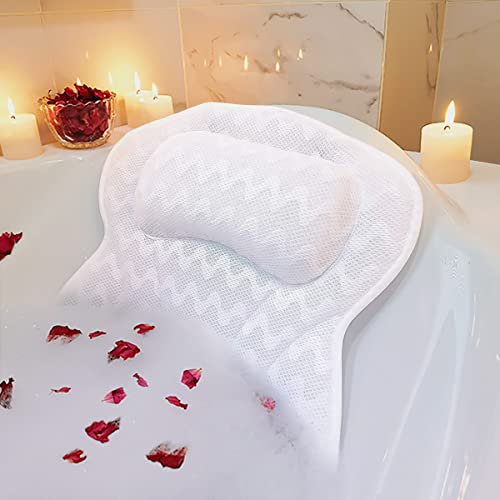 ADOV Badewannenkissen, Ergonomisches Luxus Badekissen mit 6 Saugnäpfe, Badewanne Nackenkissen mit 3D Air Mesh Technologie Stützfunktion für Kopf Rücken Schulter, Geeignet für Home Spa Whirlpool von ADOV