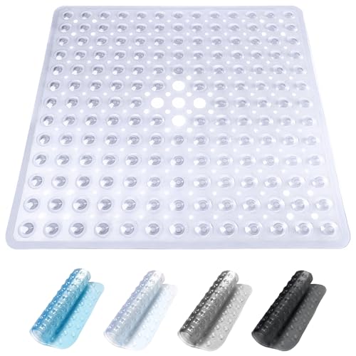 ADOV Duschmatte rutschfeste, 53 x 53 cm Quadratisch Badewannenmatte mit Starken Saugnäpfen und Abflusslöchern, Waschmaschinenfest, Schnelltrocknend, Schimmelresistent, Antirutsch Badvorleger von ADOV