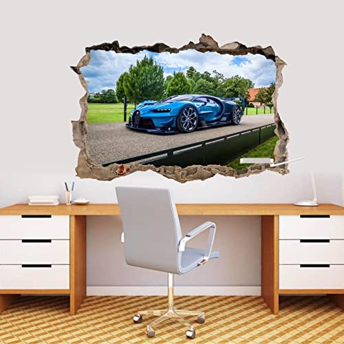 Wandtattoo Abnehmbar Bugatti Chiron Vision Gran Turismo 3D Smashed Wall Sticker Decal Art Mural - 80x120CM von ADOVZ