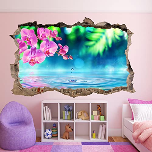 Wandtattoo ORCHIDEE BLUME WASSER SEE WANDAUFKLEBER 3D KUNST WANDBILD POSTER ZIMMER BÜRO DEKOR Aufkleber Kids Room Decor 60x90CM von ADOVZ