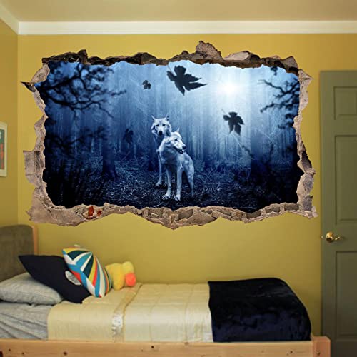 Wandtattoo Wilde Nacht Dunkle Wölfe Wandaufkleber 3D Kunstposter Aufkleber Wandbild Dekor Aufkleber Kids Room Decor 60x90CM von ADOVZ