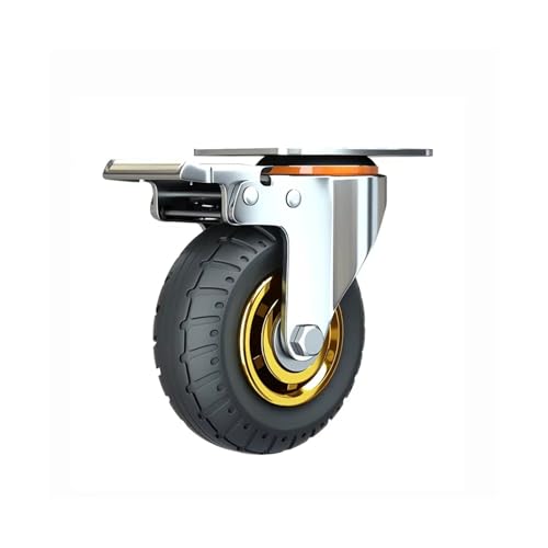 4 Zoll/5 Zoll Universal-Stummrollen 50 kg Möbelradrolle 360-Grad-Trolleyräder Ersatz-Bürostuhl-Lenkrollen(Silver-with Brake,5 inch) von ADQPLXGWH